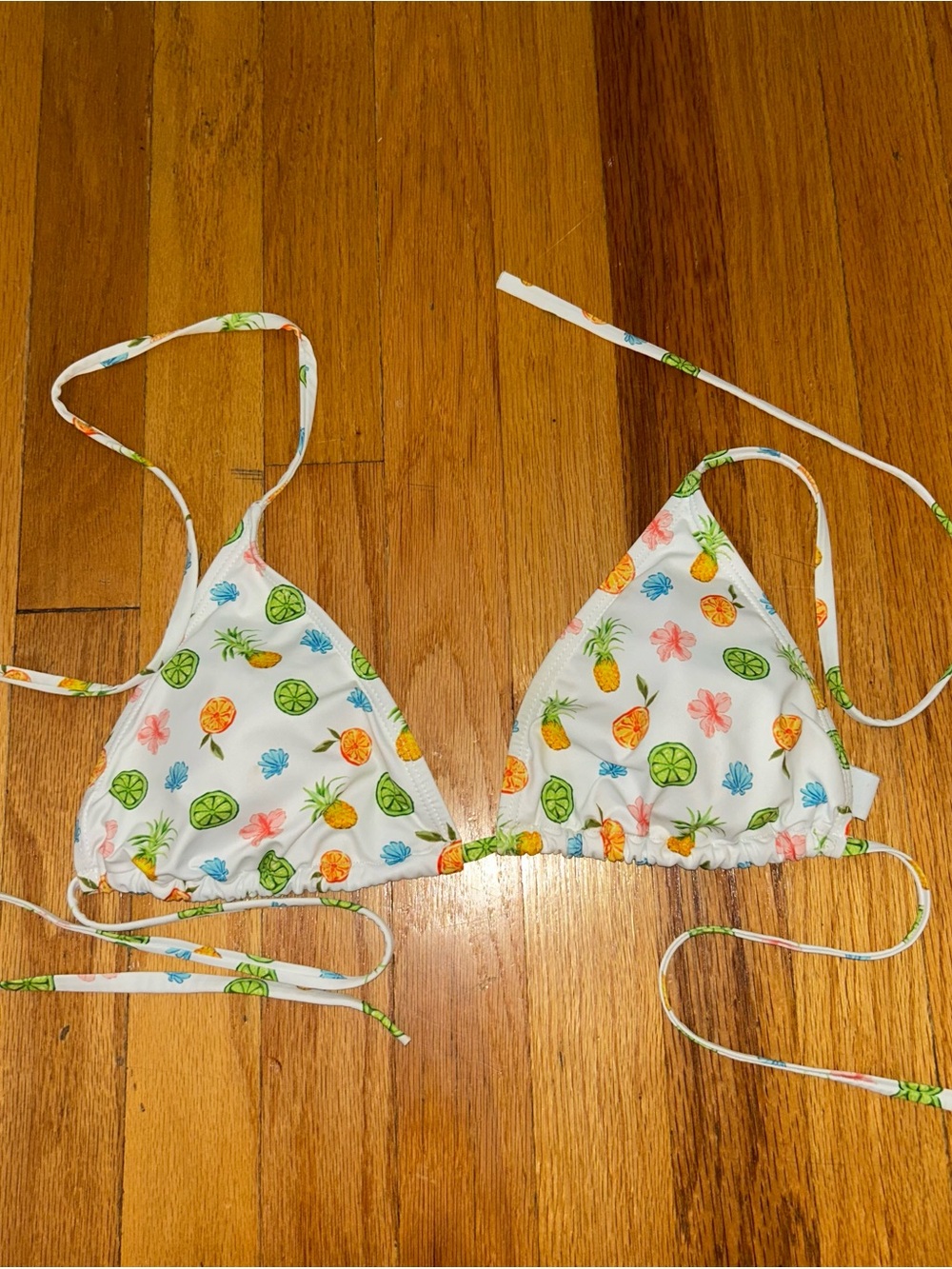 Primark White Triangle Bikini Top with Pineapple & Citrus Print